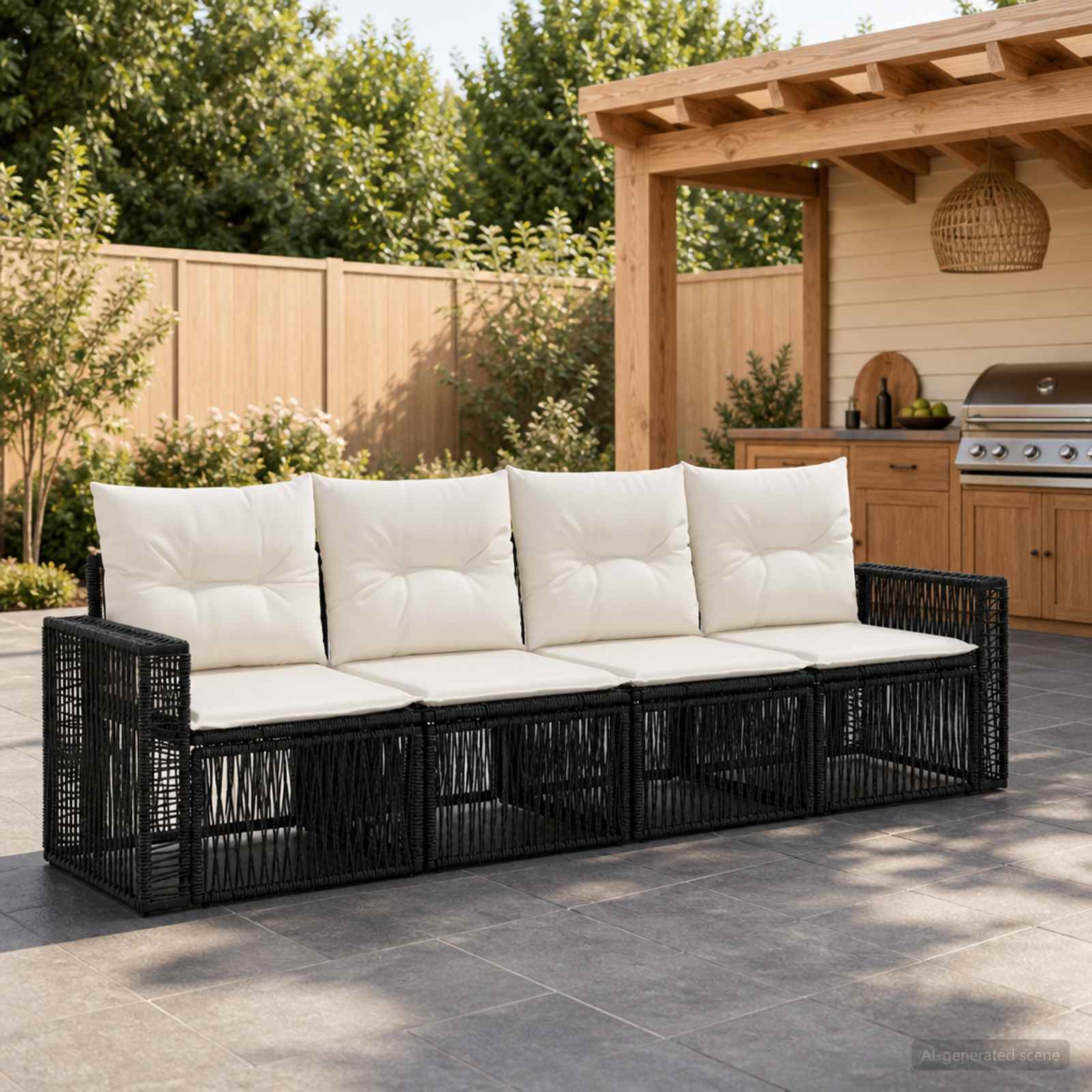 vidaXL Tuinbankenset 5 pcs Zwart en Cream Wit poly rattan