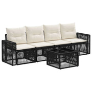 vidaXL Tuinbankenset 5 pcs Zwart en Cream Wit poly rattan