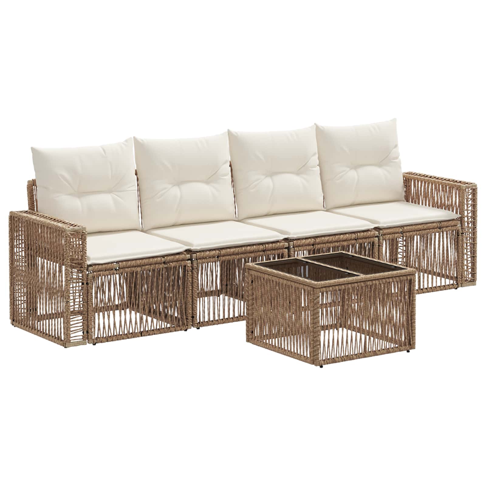 vidaXL Tuinbankenset 5 pcs Zwart en Cream Wit poly rattan