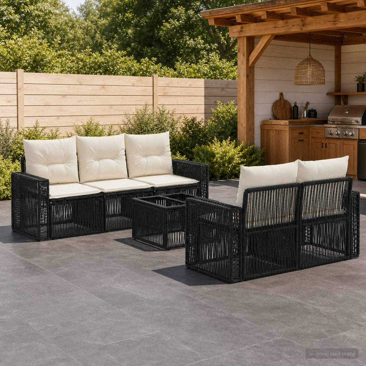 vidaXL Tuinbankenset 6 st Zwart poly rattan