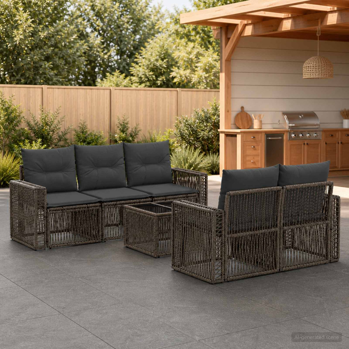 vidaXL Tuinbankenset 6 st Zwart poly rattan