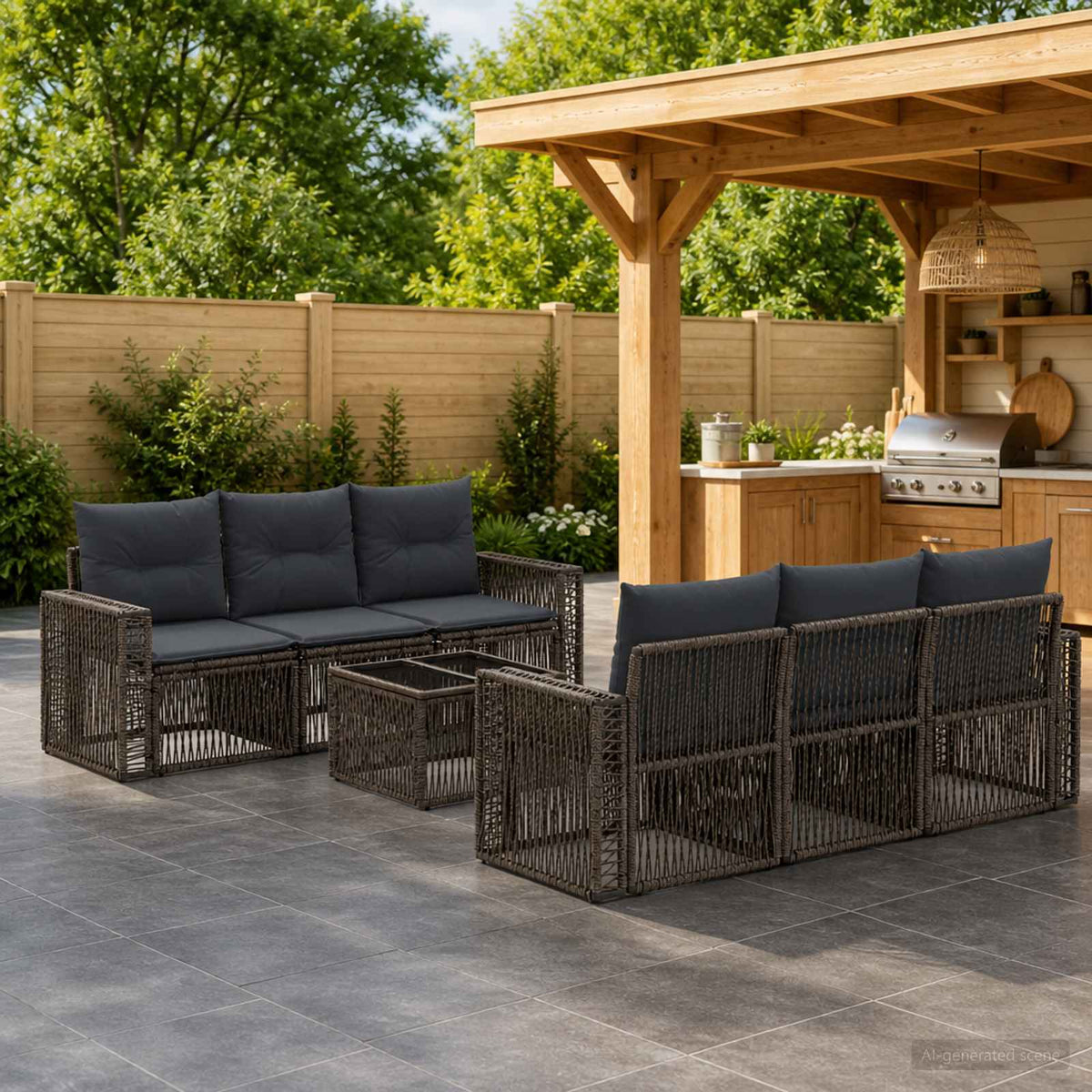 vidaXL Tuinbankenset 7 st Zwart poly rattan