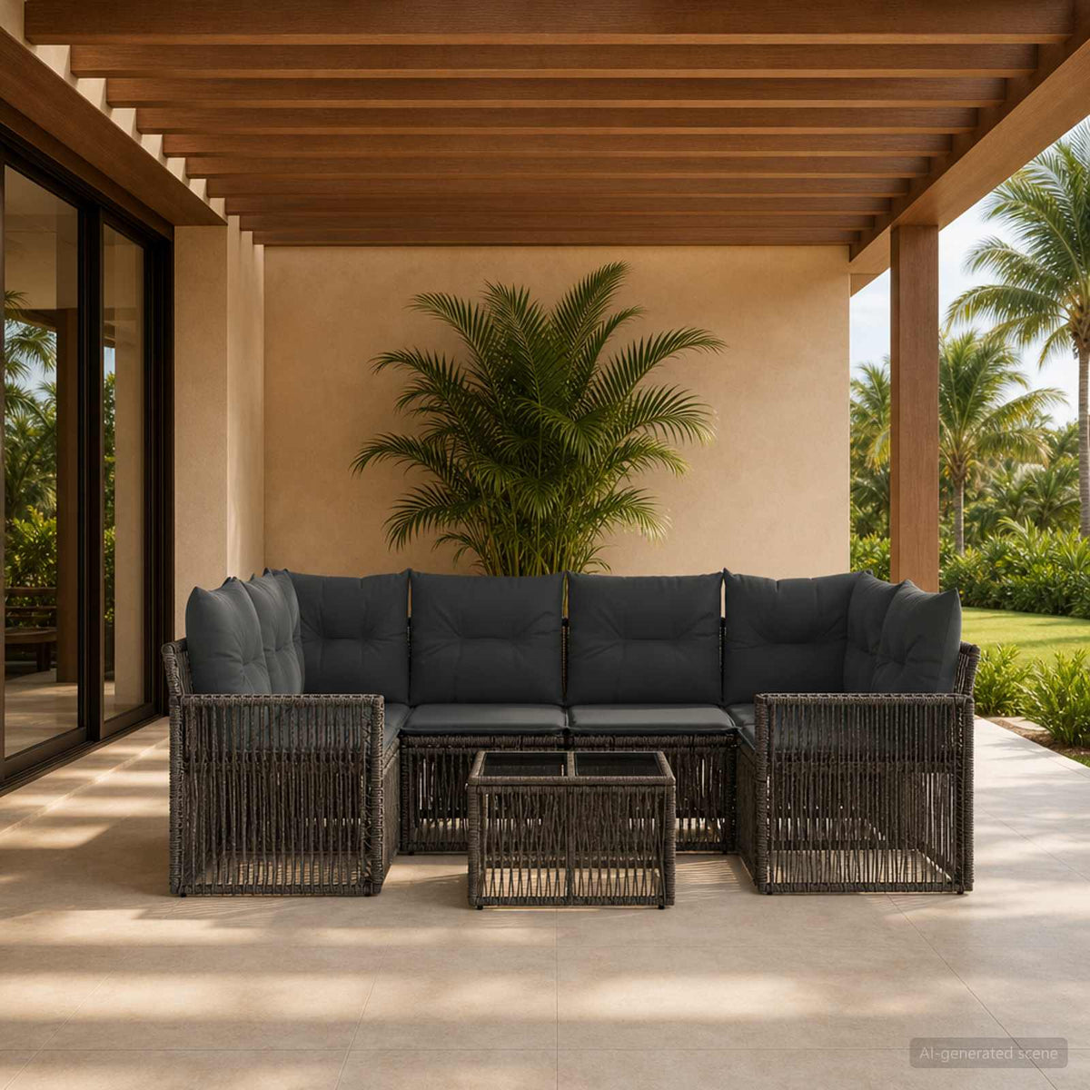 vidaXL Tuinbankenset 7 st Zwart poly rattan