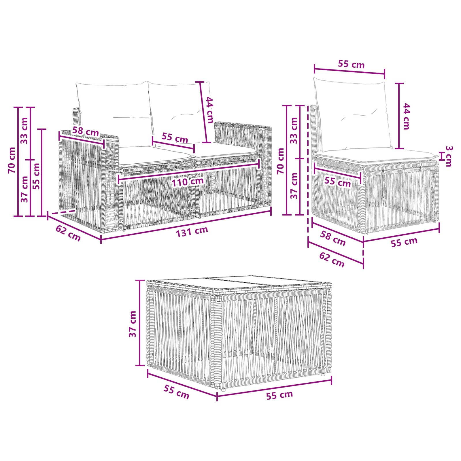 vidaXL Tuinbankenset 8 st Zwart poly rattan