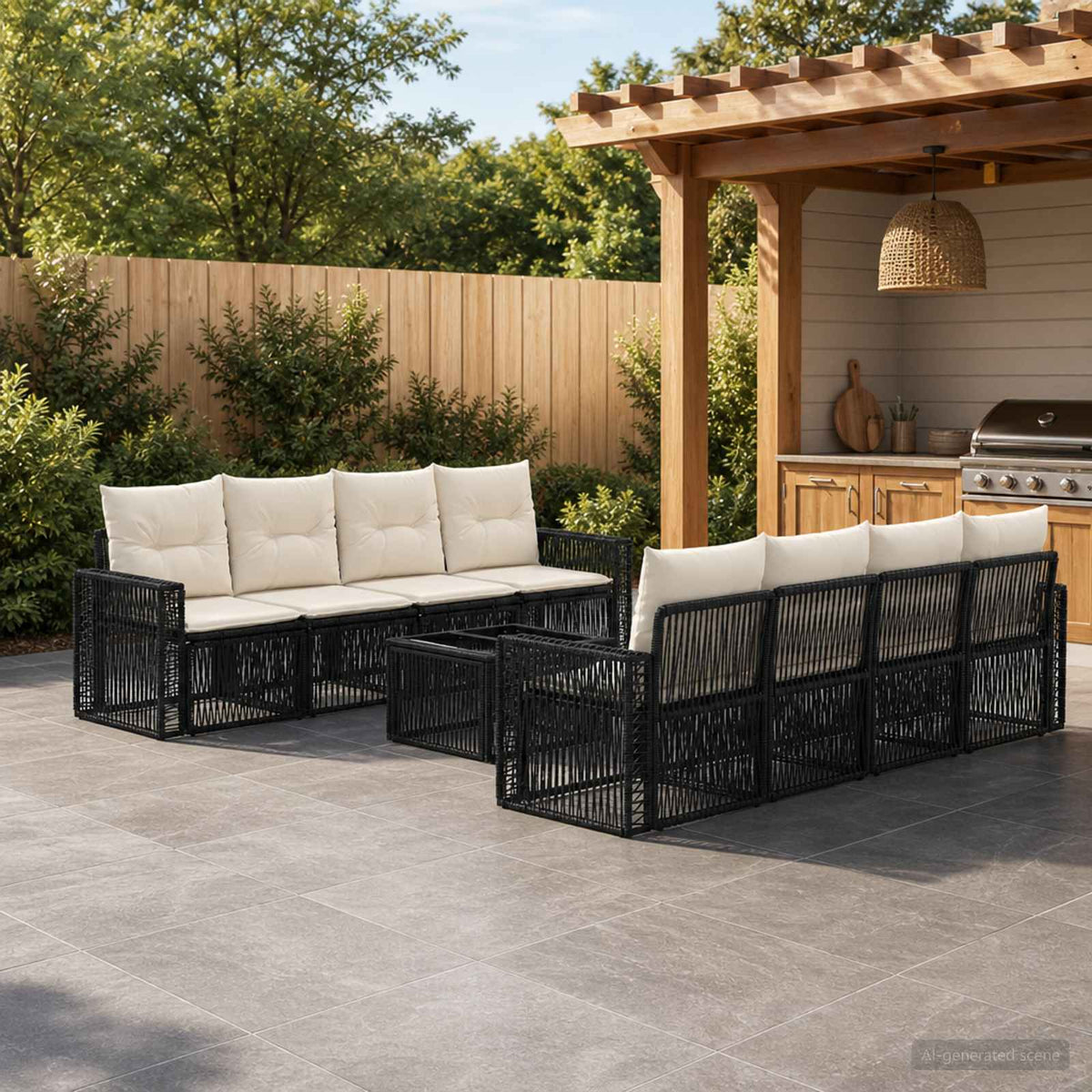 vidaXL Tuinbankenset 9 st Zwart poly rattan