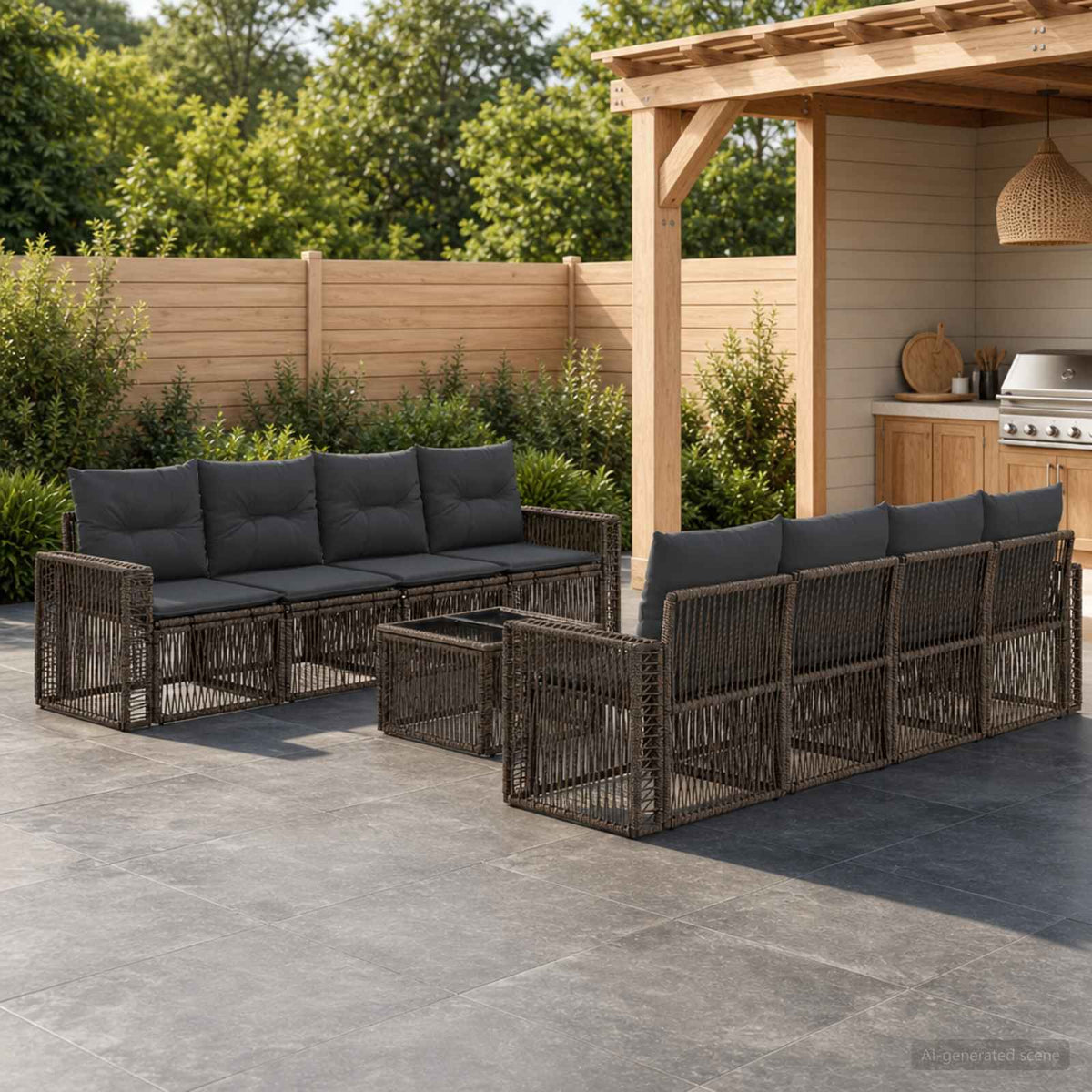 vidaXL Tuinbankenset 9 st Zwart poly rattan