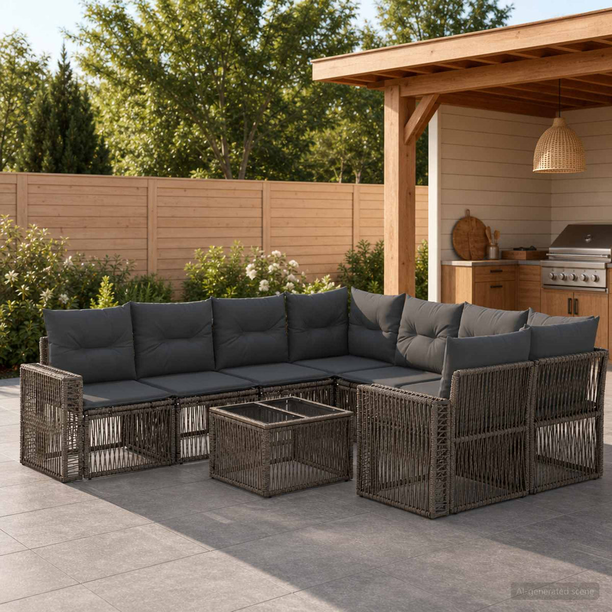 vidaXL Tuinbankenset 9 st Zwart poly rattan