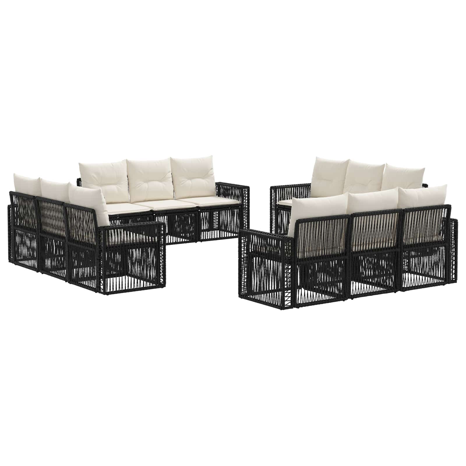 vidaXL Tuinbankenset 13 pcs Zwart en Cream Wit poly rattan