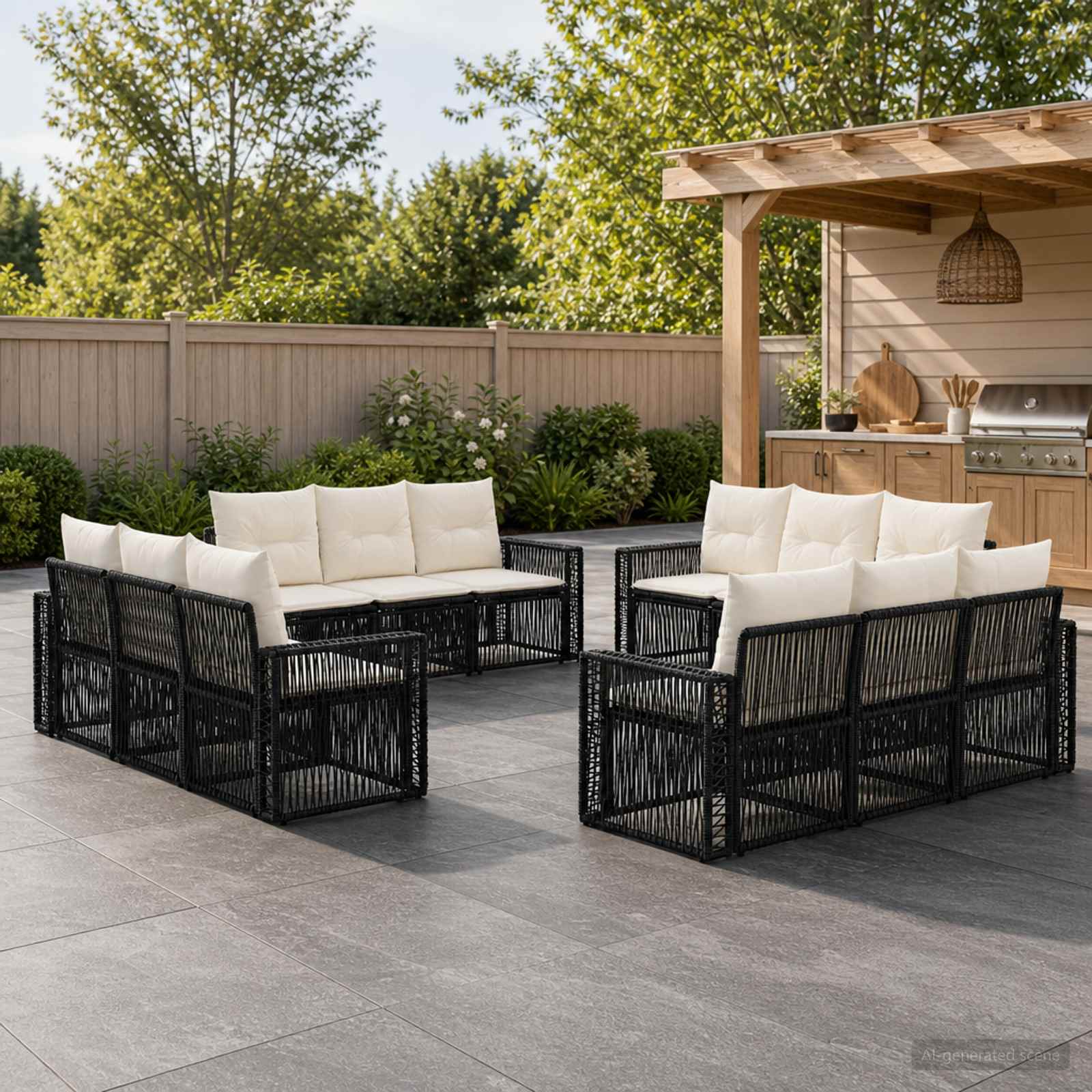 vidaXL Tuinbankenset 13 pcs Zwart en Cream Wit poly rattan
