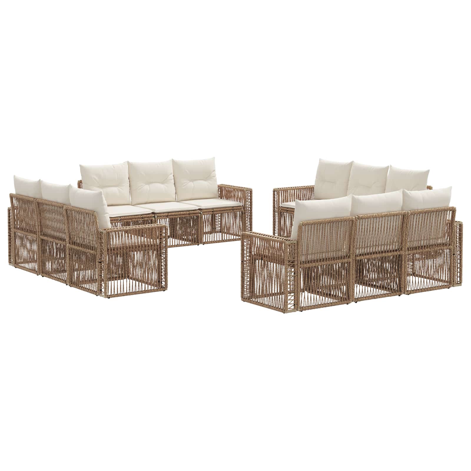 vidaXL Tuinbankenset 13 pcs Zwart en Cream Wit poly rattan