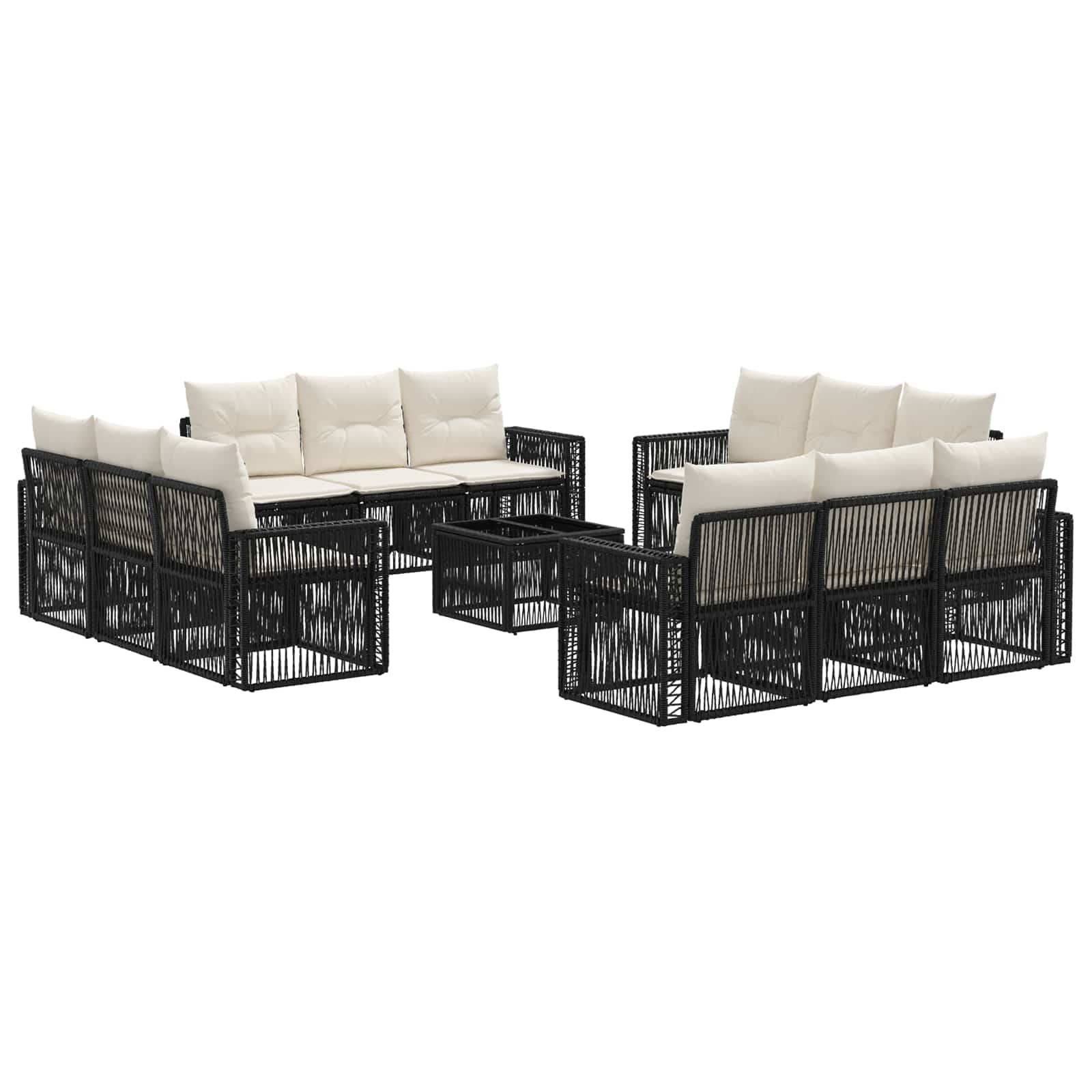 vidaXL Tuinbankenset 13 pcs Zwart en Cream Wit poly rattan