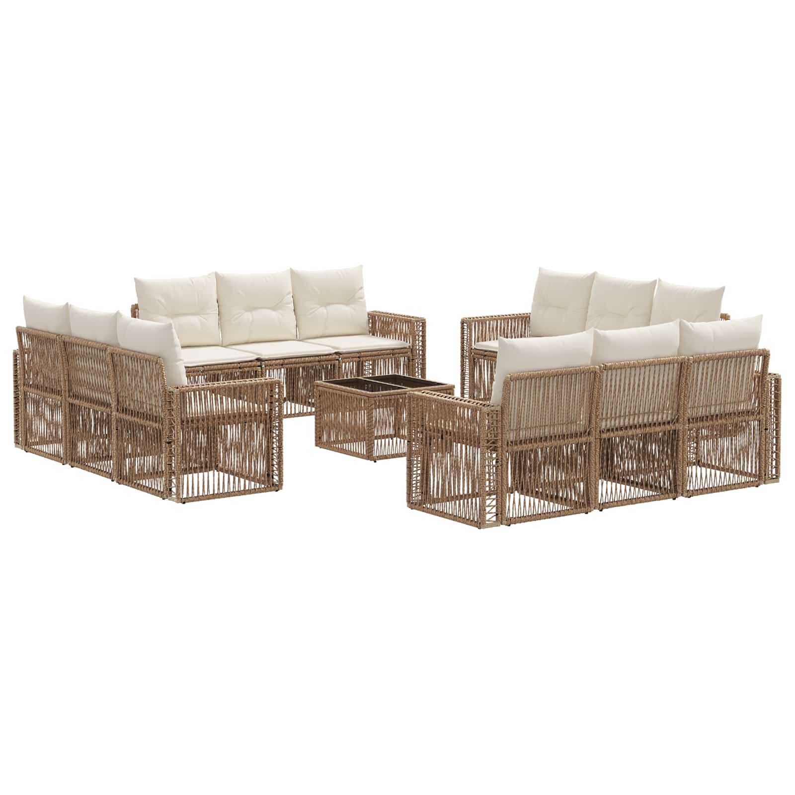 vidaXL Tuinbankenset 13 pcs Zwart en Cream Wit poly rattan