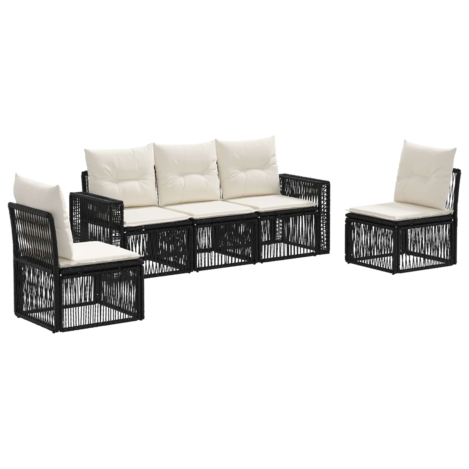 vidaXL Tuinbankenset 6 pcs Zwart en Cream Wit poly rattan