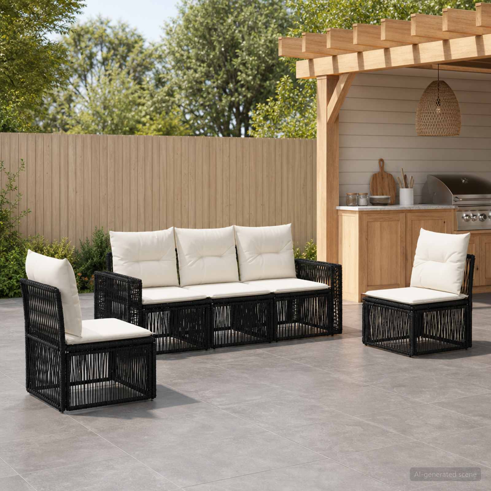 vidaXL Tuinbankenset 6 pcs Zwart en Cream Wit poly rattan