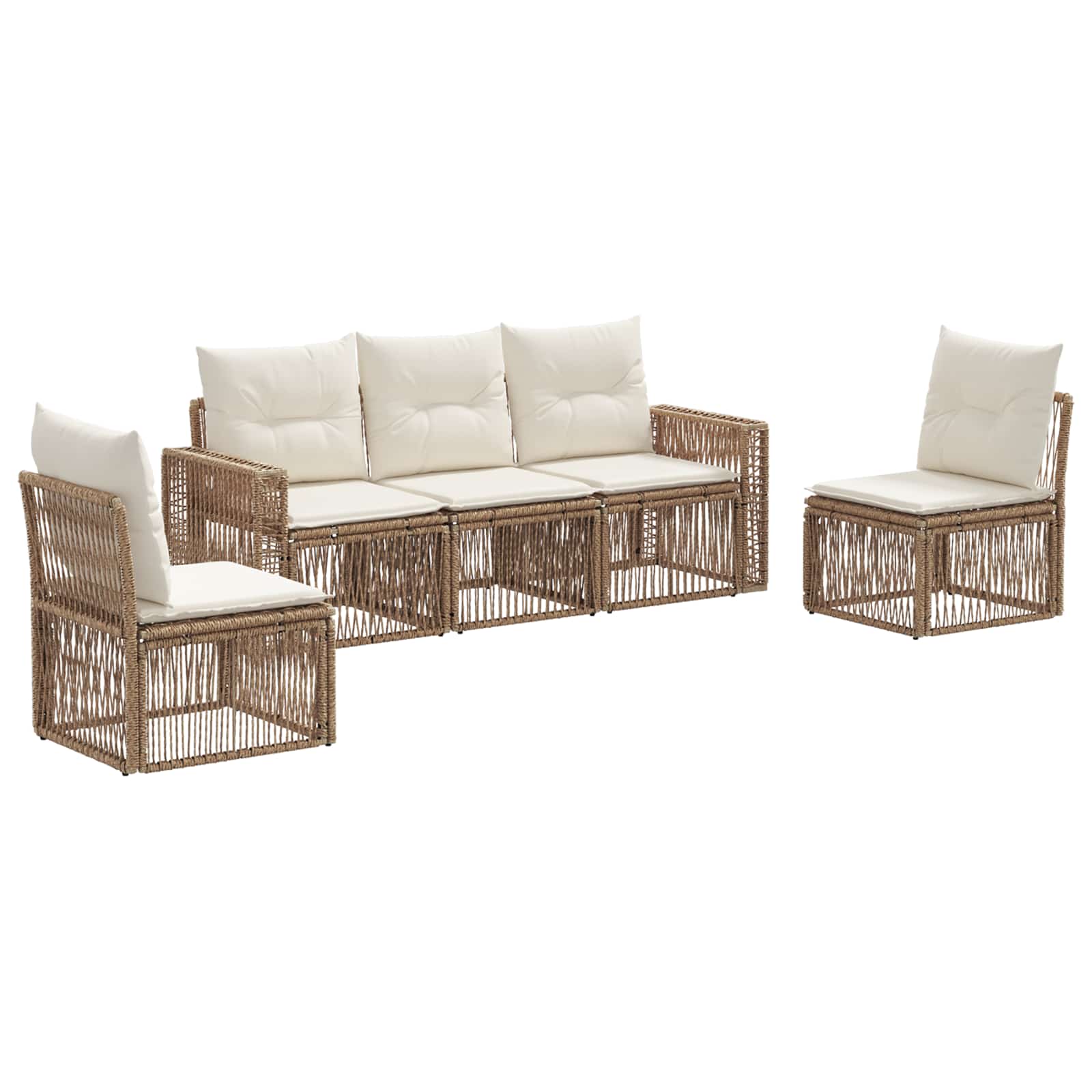 vidaXL Tuinbankenset 6 pcs Zwart en Cream Wit poly rattan