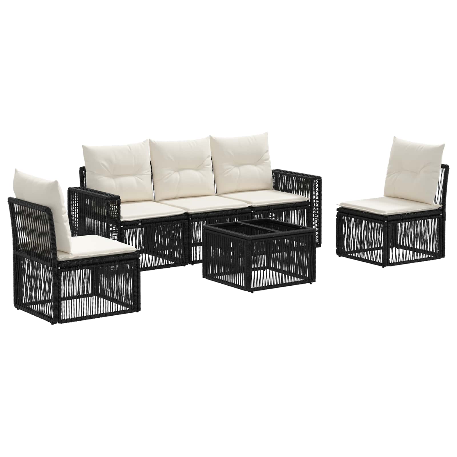 vidaXL Tuinbankenset 6 pcs Zwart en Cream Wit poly rattan