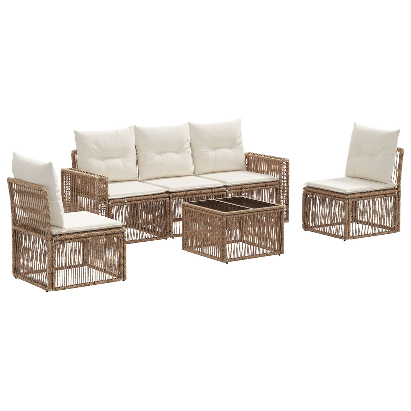 vidaXL Tuinbankenset 6 pcs Zwart en Cream Wit poly rattan