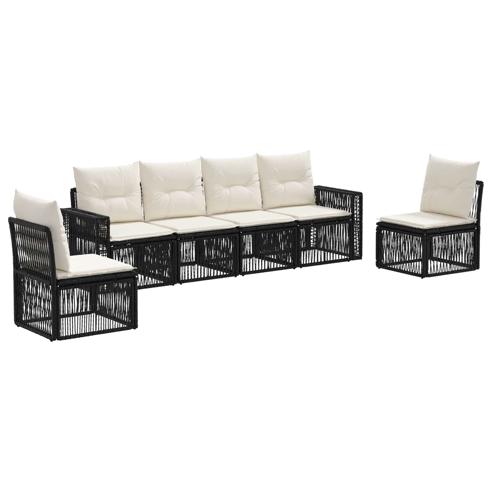 vidaXL Tuinbankenset 7 pcs Zwart en Cream Wit poly rattan