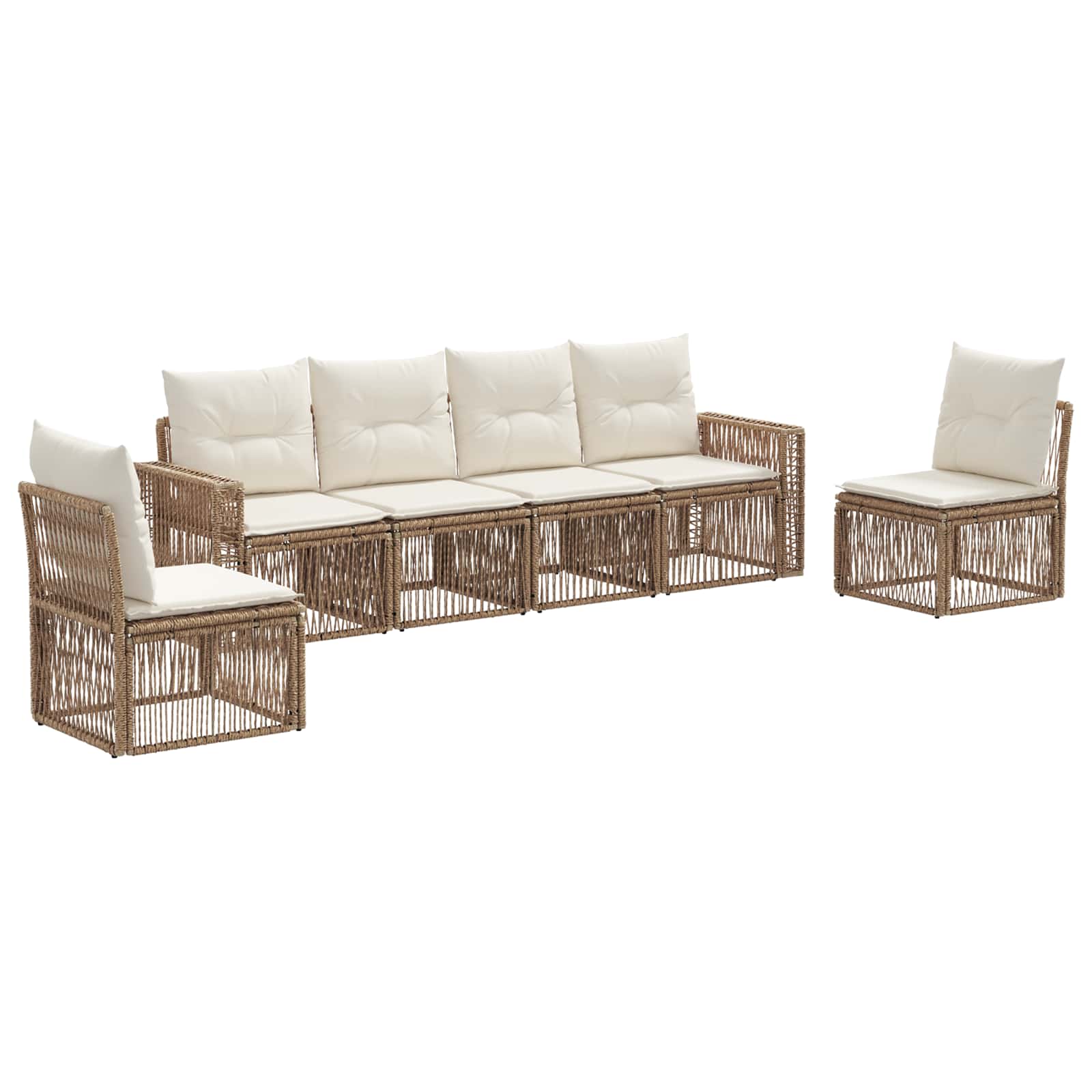 vidaXL Tuinbankenset 7 pcs Zwart en Cream Wit poly rattan