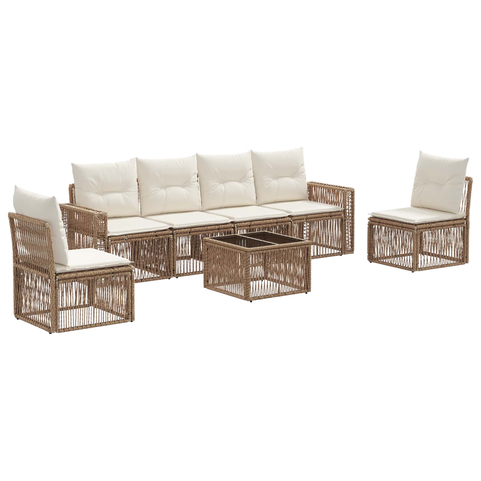 vidaXL Tuinbankenset 7 pcs Zwart en Cream Wit poly rattan