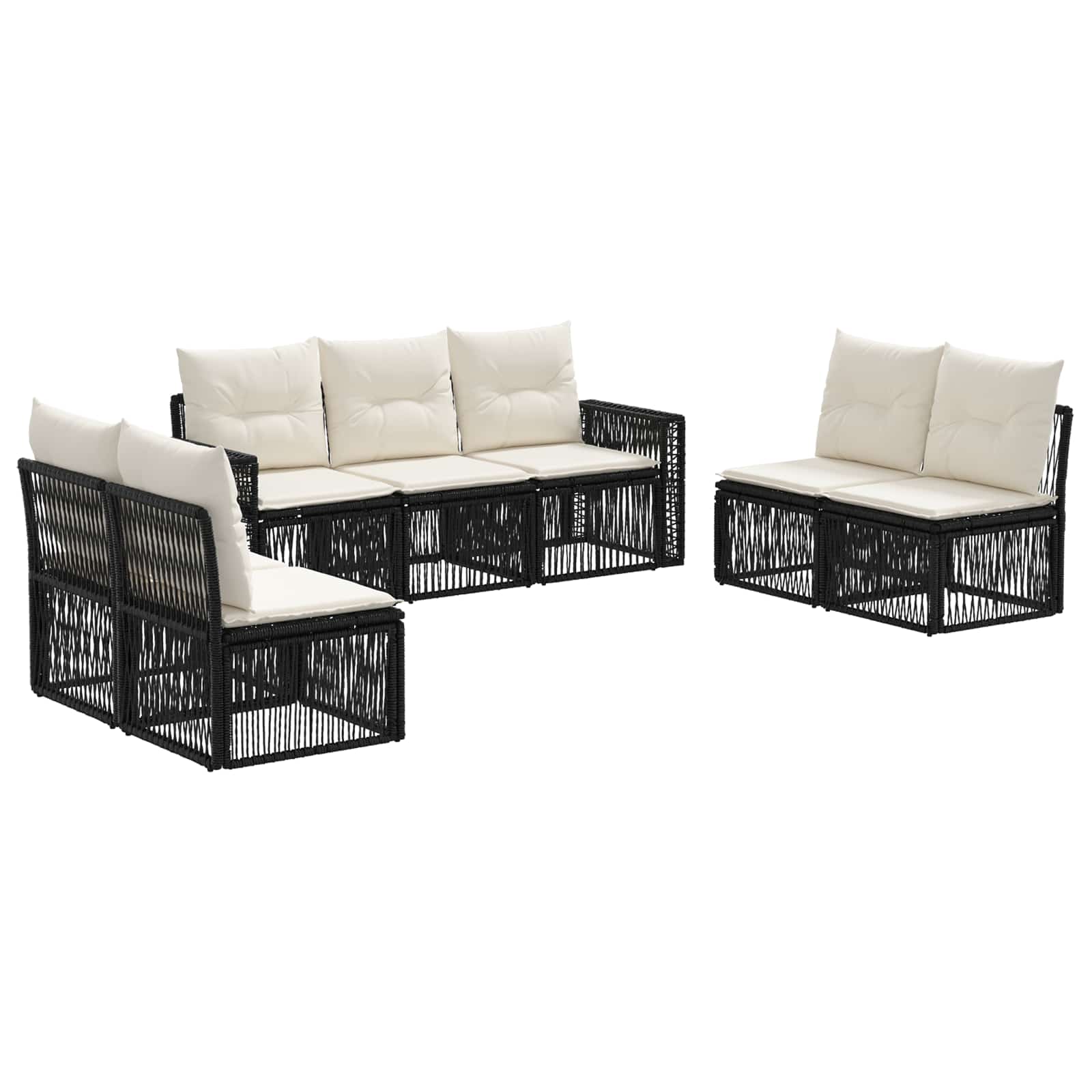 vidaXL Tuinbankenset 8 pcs Zwart en Cream Wit poly rattan