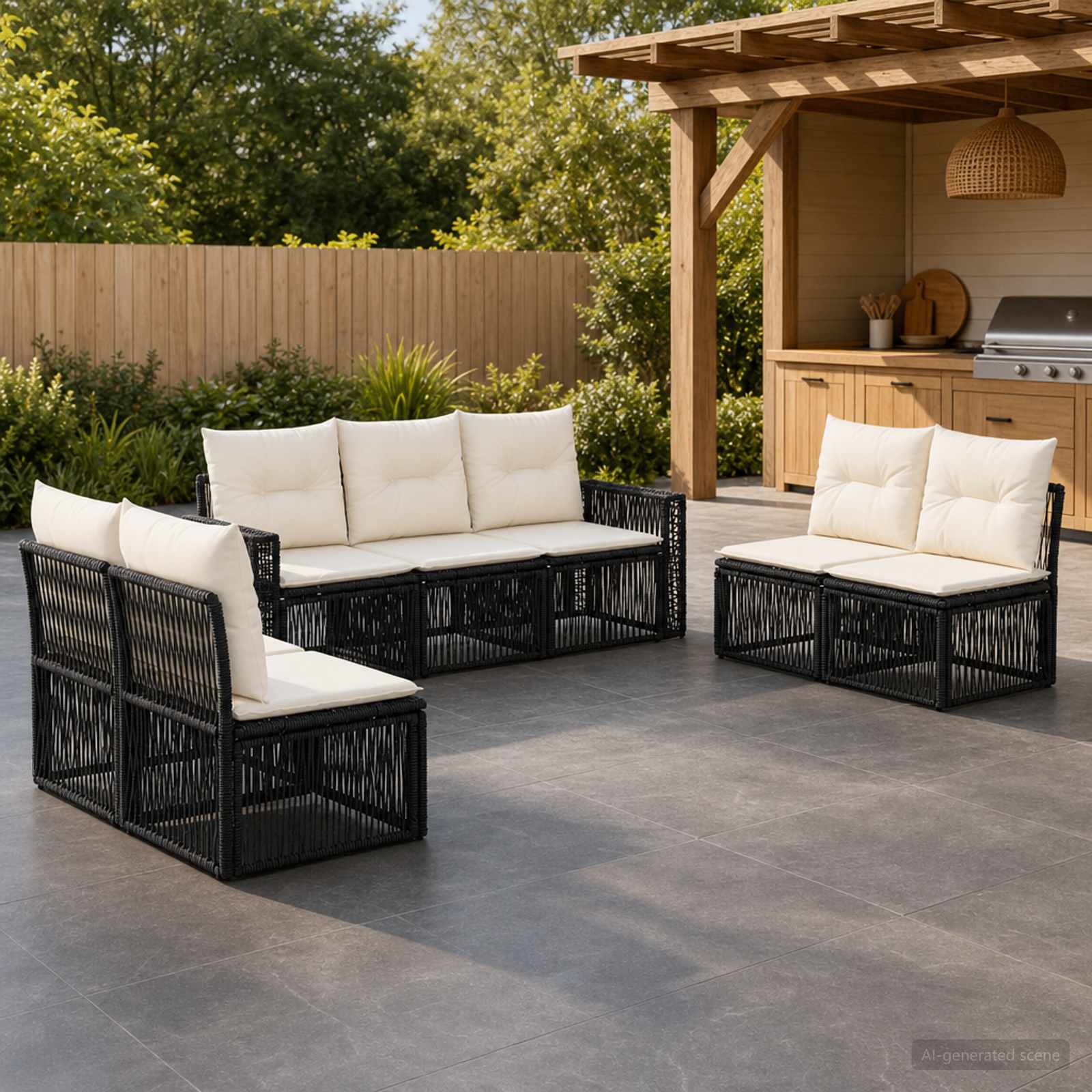 vidaXL Tuinbankenset 8 pcs Zwart en Cream Wit poly rattan