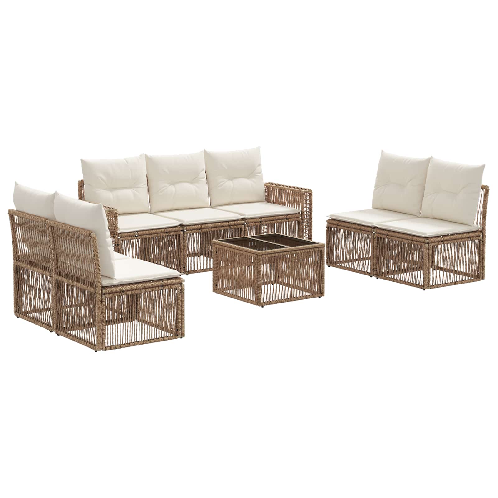 vidaXL Tuinbankenset 8 pcs Zwart en Cream Wit poly rattan