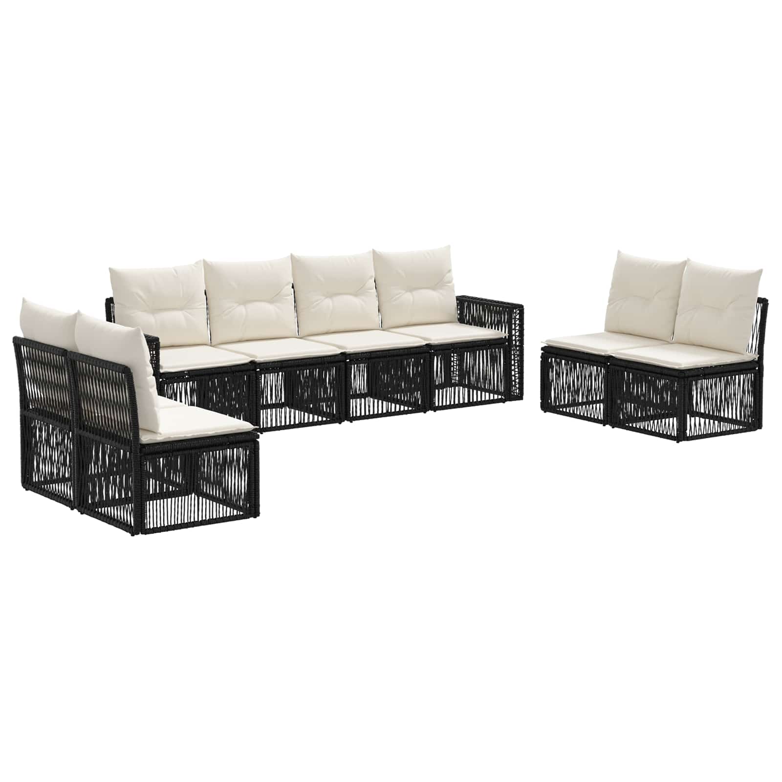 vidaXL Tuinbankenset 9 pcs Zwart en Cream Wit poly rattan