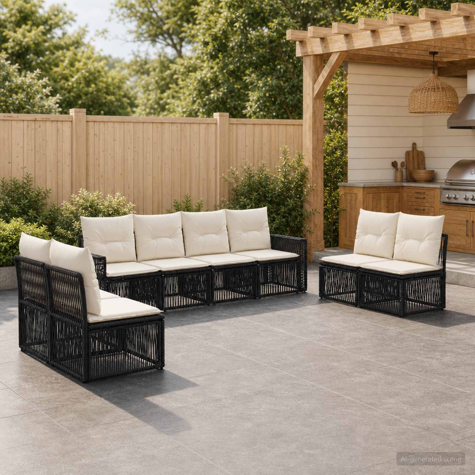 vidaXL Tuinbankenset 9 pcs Zwart en Cream Wit poly rattan