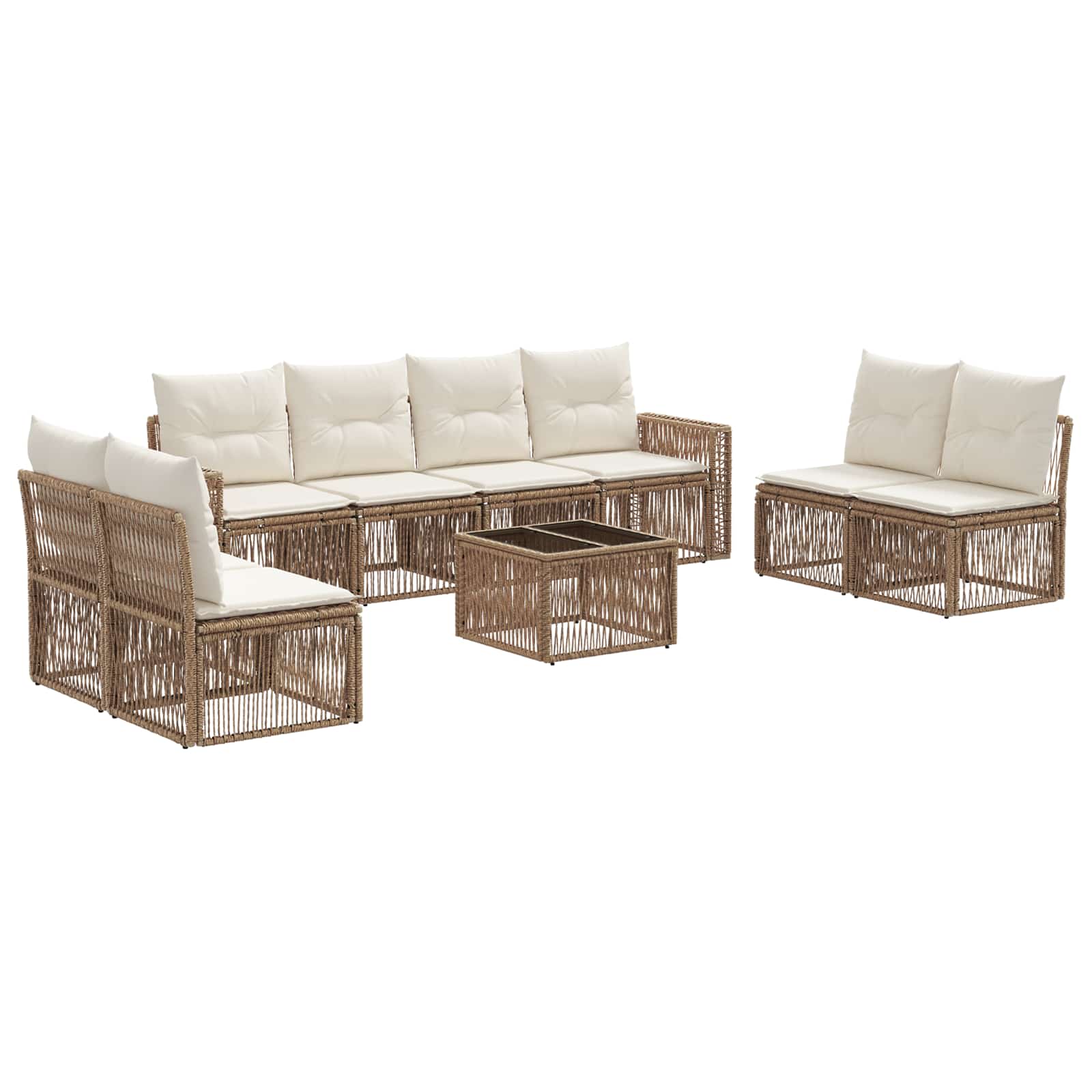 vidaXL Tuinbankenset 9 pcs Zwart en Cream Wit poly rattan