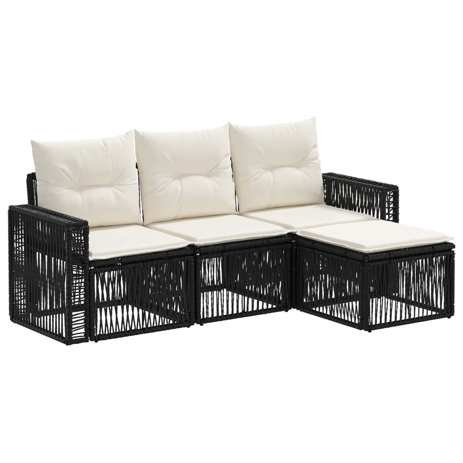 vidaXL Tuinbankenset 5 pcs Zwart en Cream Wit poly rattan