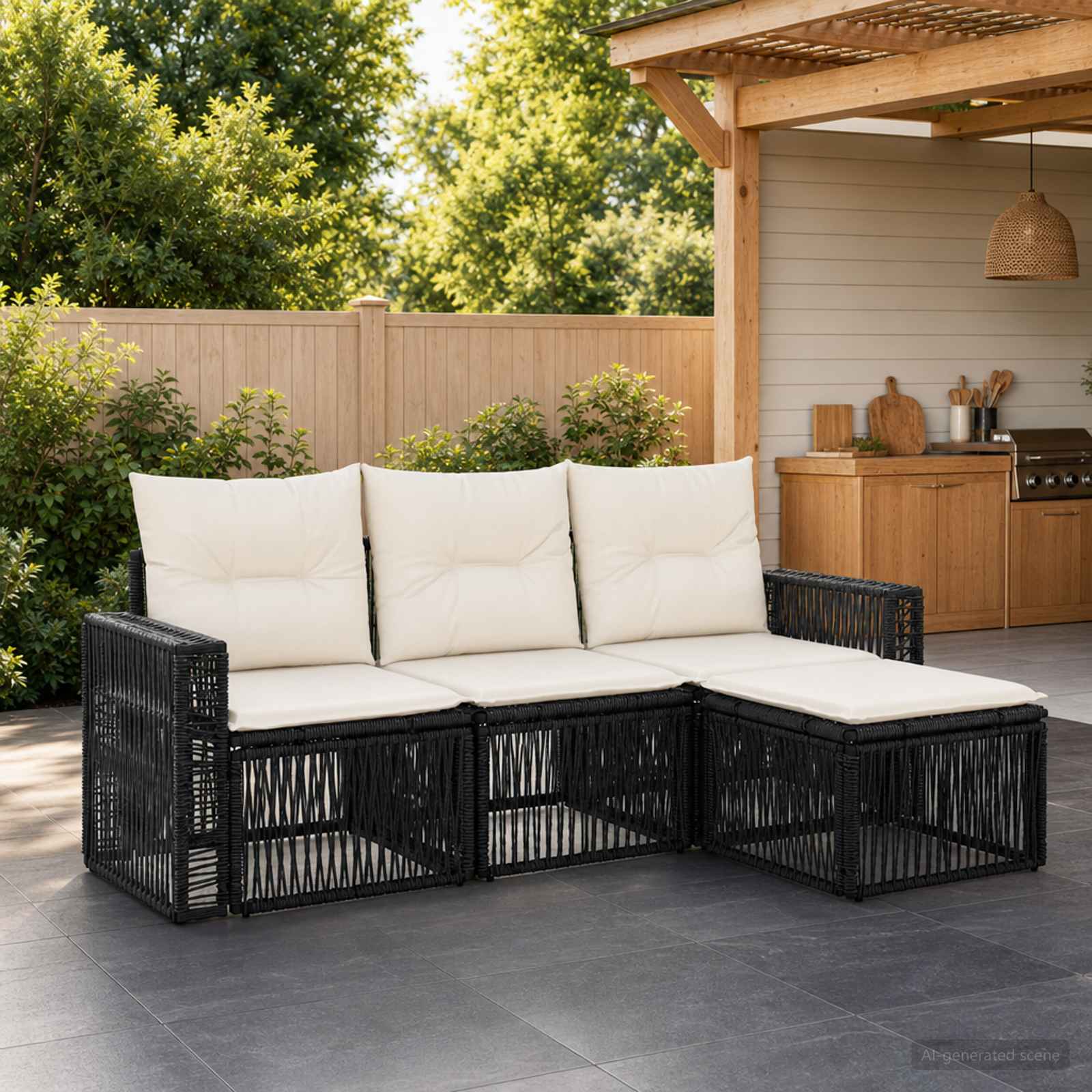 vidaXL Tuinbankenset 5 pcs Zwart en Cream Wit poly rattan