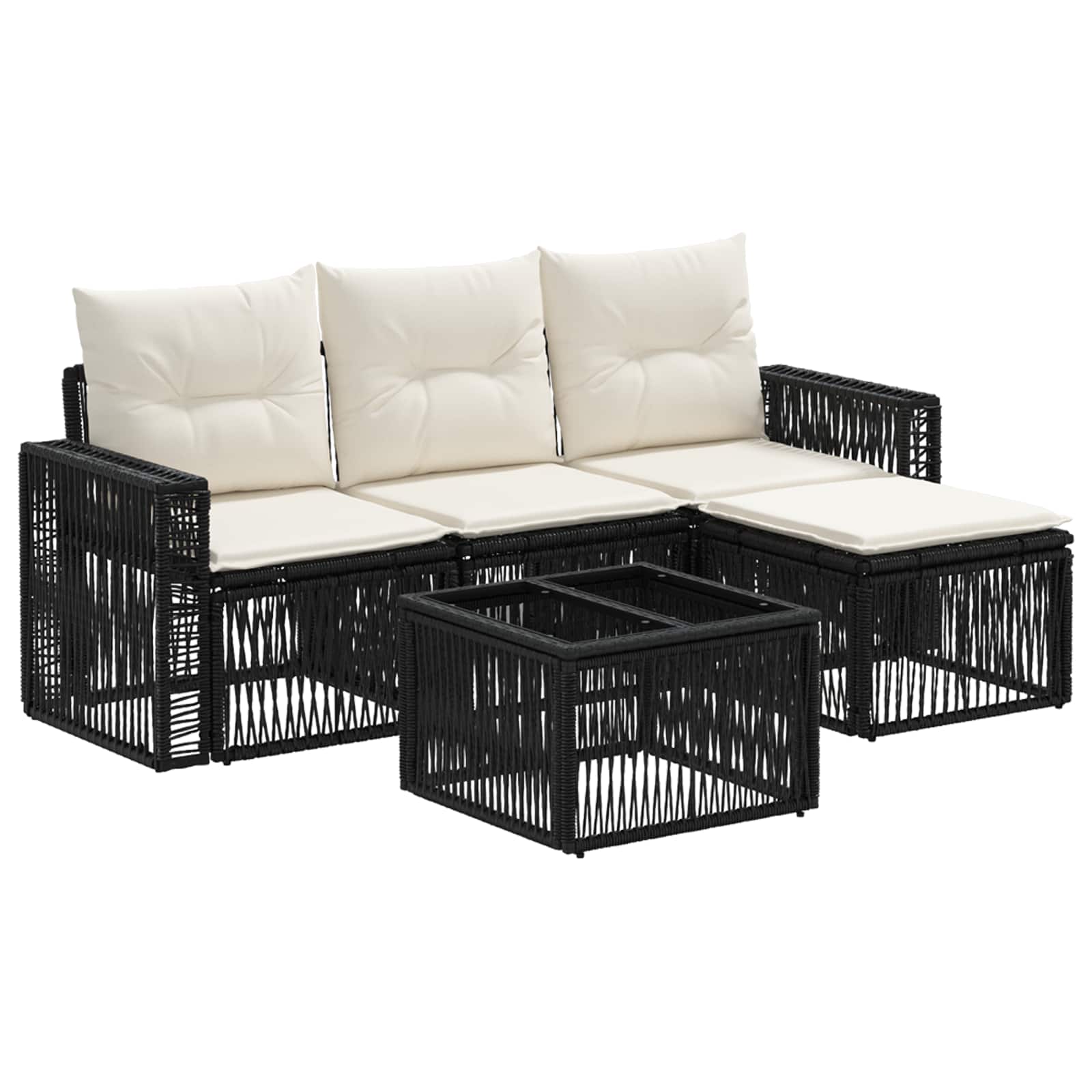 vidaXL Tuinbankenset 5 pcs Zwart en Cream Wit poly rattan