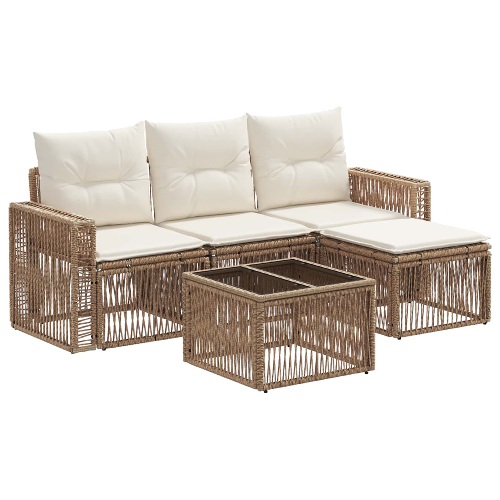 vidaXL Tuinbankenset 5 pcs Zwart en Cream Wit poly rattan