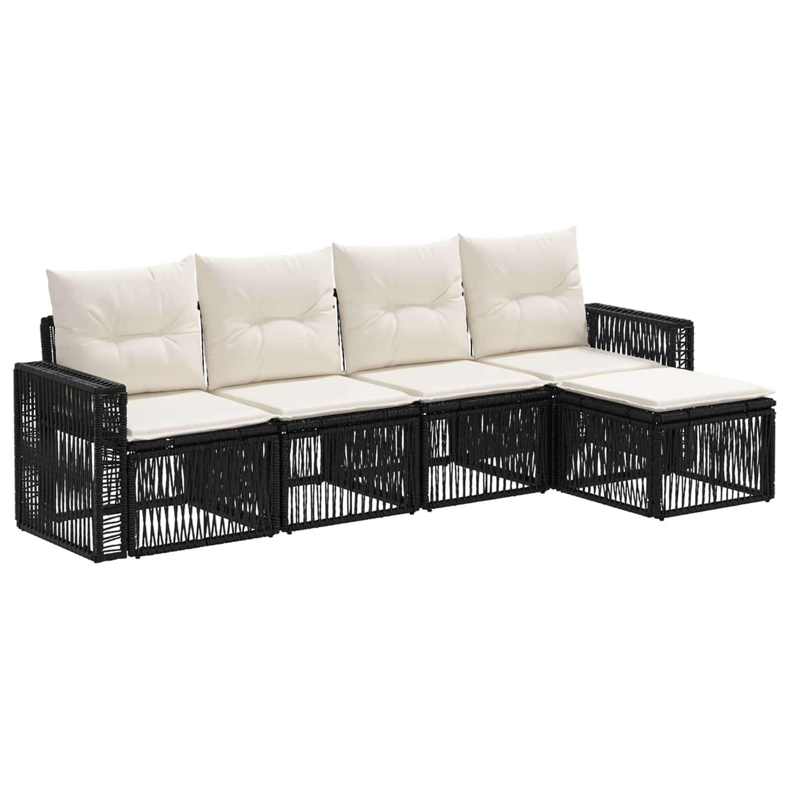 vidaXL Tuinbankenset 6 pcs Zwart en Cream Wit poly rattan