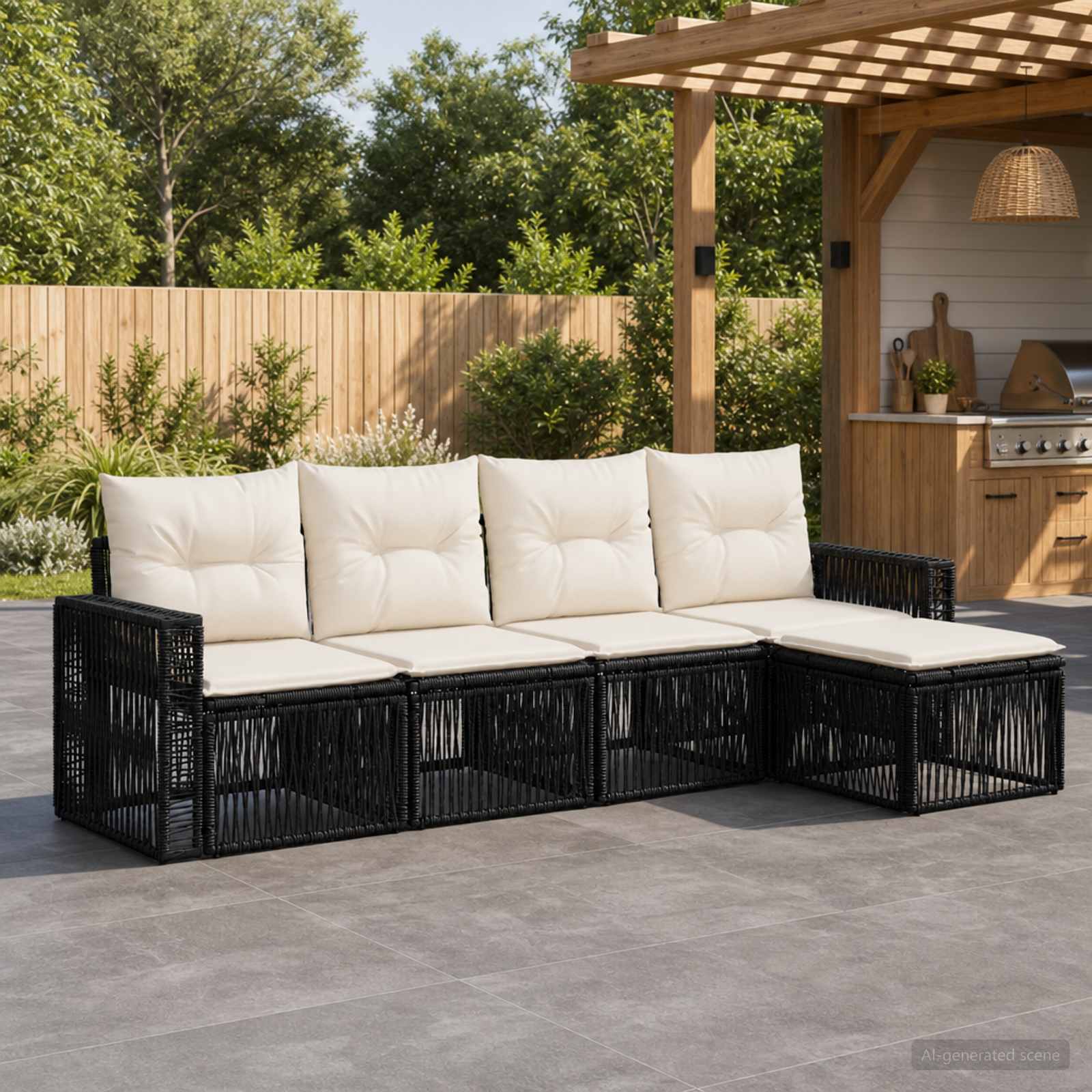 vidaXL Tuinbankenset 6 pcs Zwart en Cream Wit poly rattan