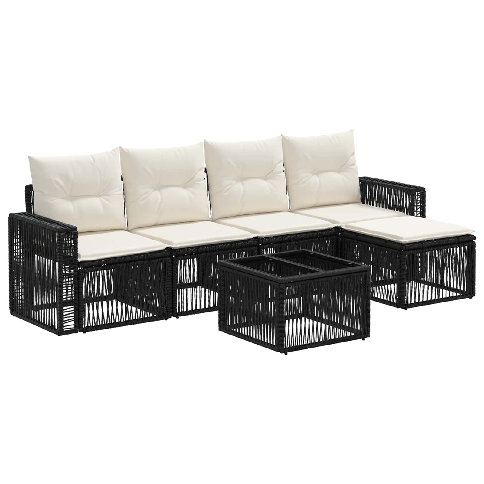 vidaXL Tuinbankenset 6 pcs Zwart en Cream Wit poly rattan