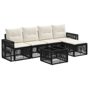 vidaXL Tuinbankenset 6 pcs Zwart en Cream Wit poly rattan