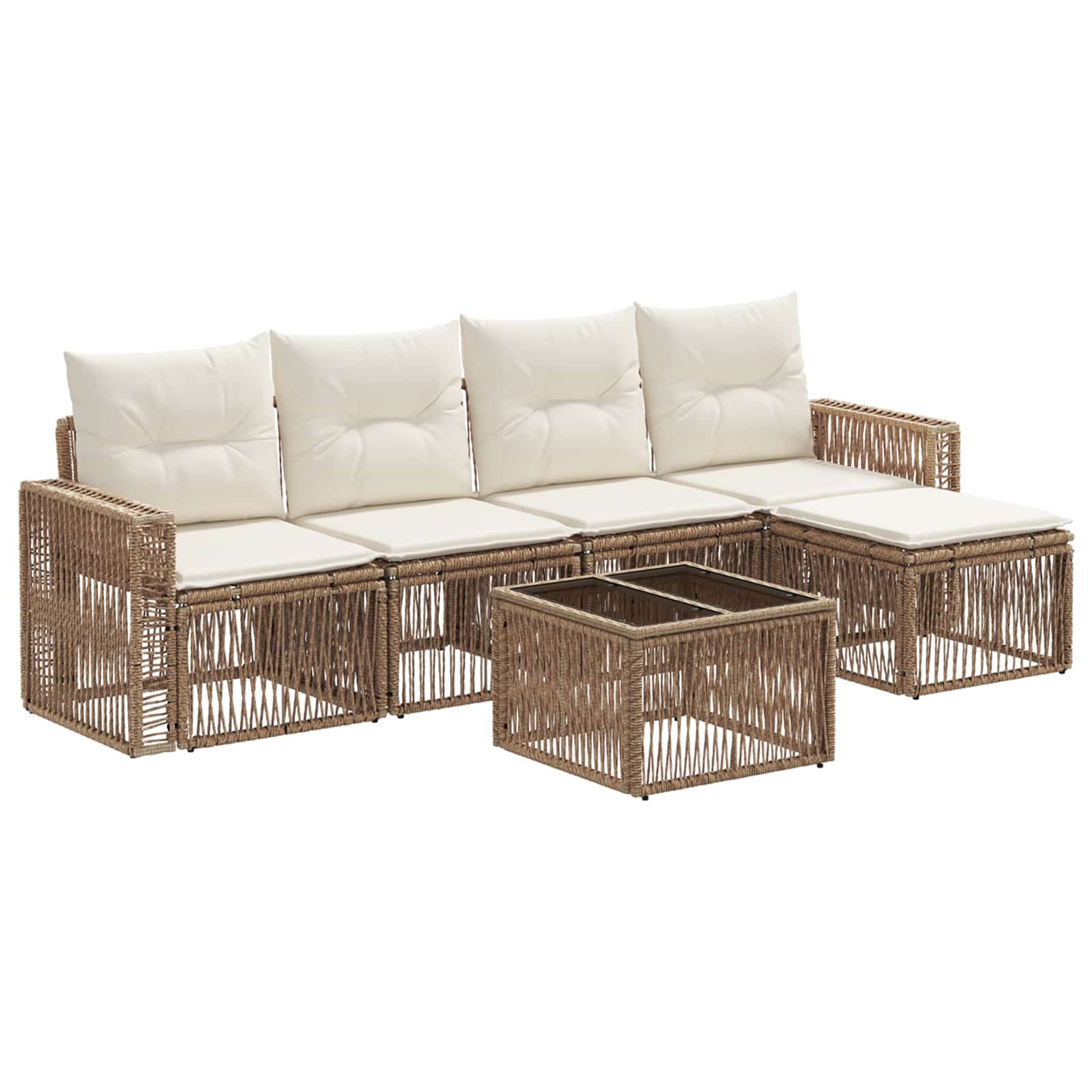 vidaXL Tuinbankenset 6 pcs Zwart en Cream Wit poly rattan