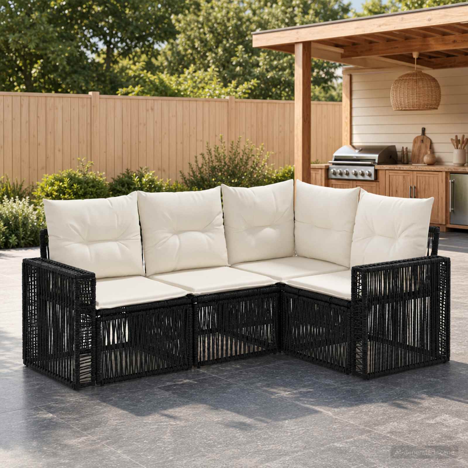 vidaXL Tuinbankenset 5 pcs Zwart en Cream Wit poly rattan