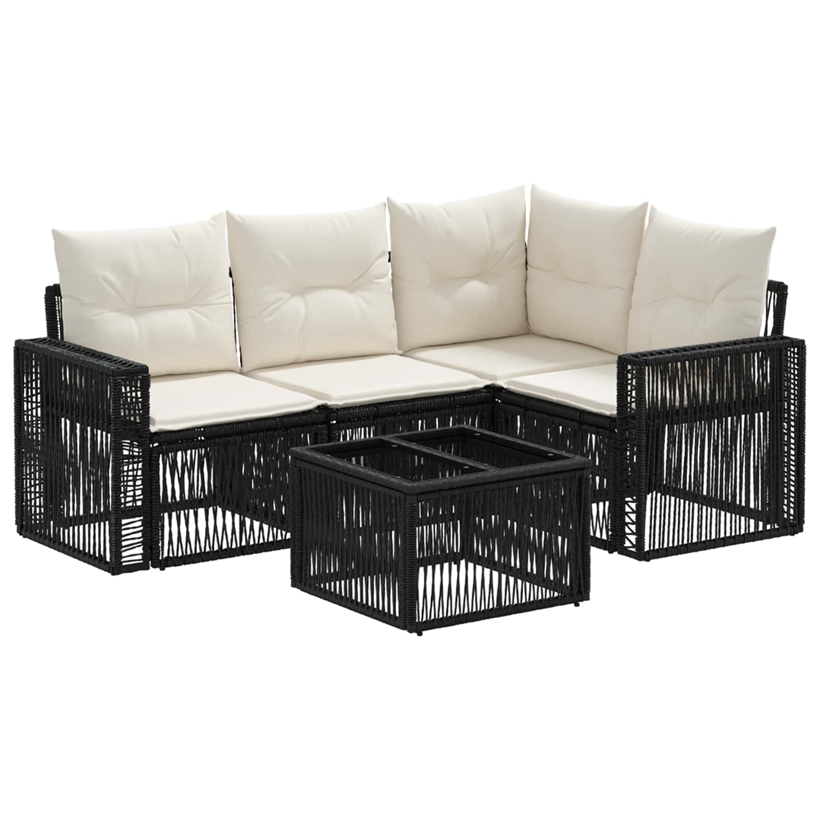 vidaXL Tuinbankenset 5 pcs Zwart en Cream Wit poly rattan