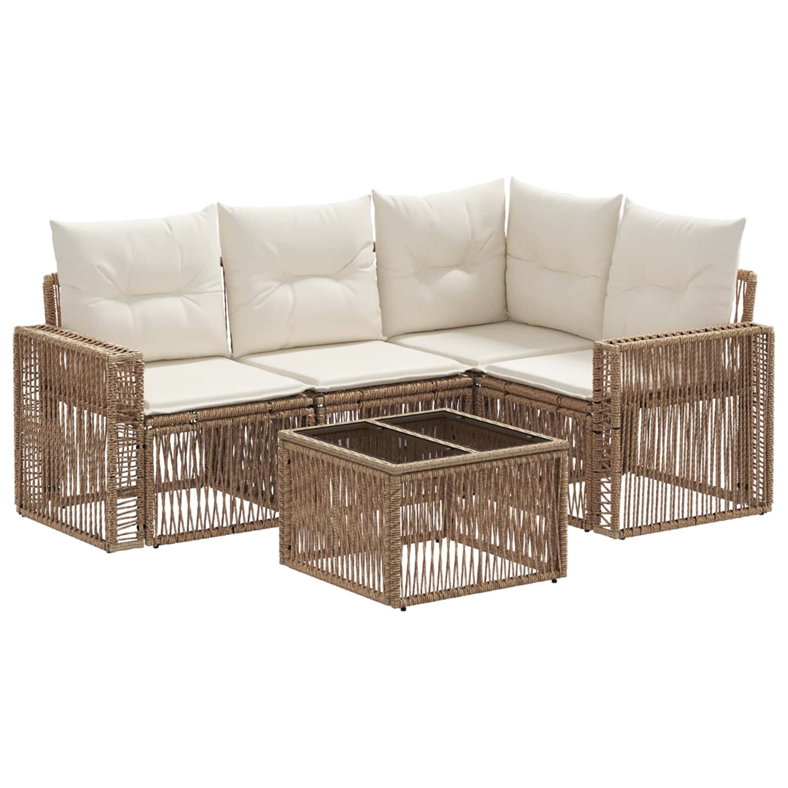 vidaXL Tuinbankenset 5 pcs Zwart en Cream Wit poly rattan
