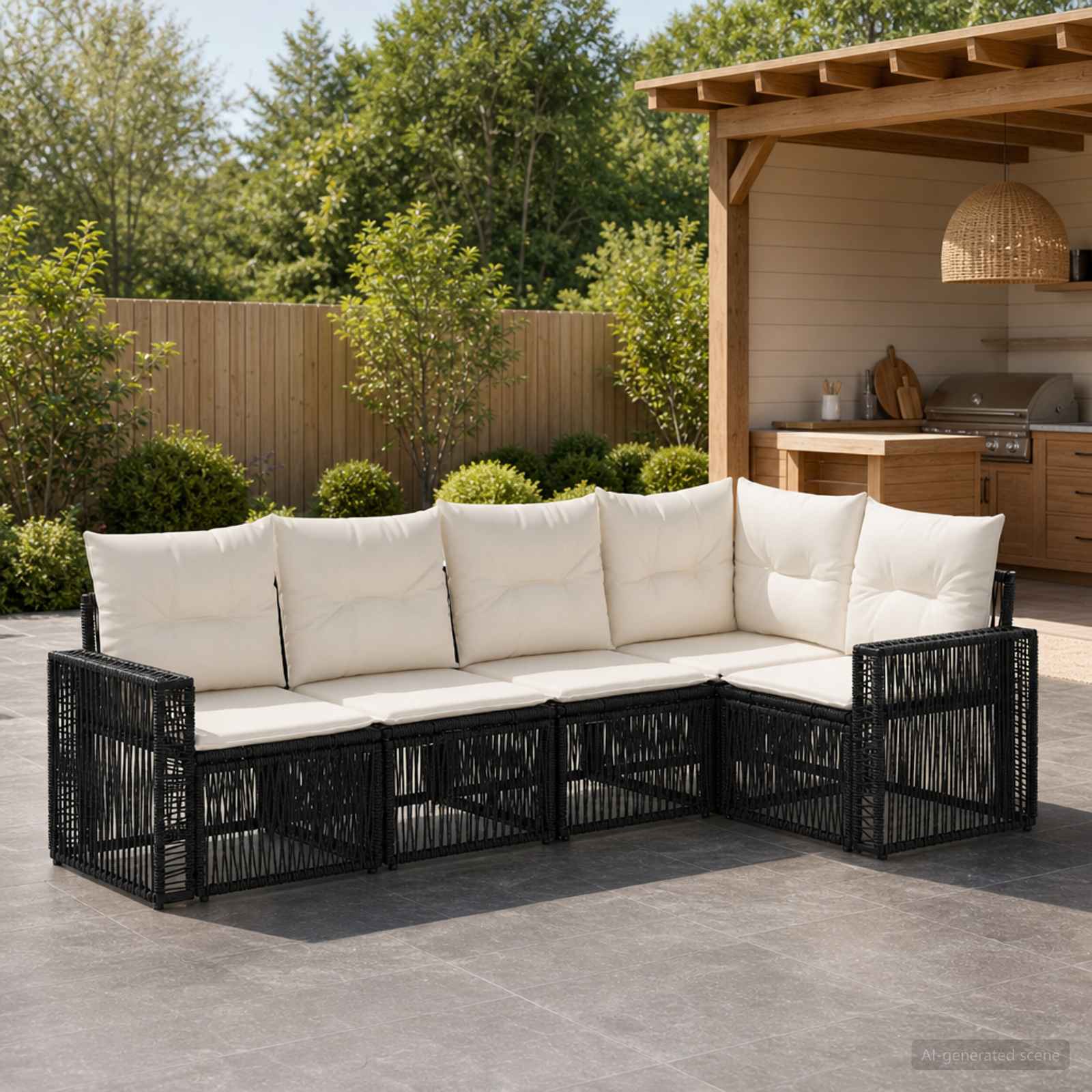 vidaXL Tuinbankenset 6 pcs Zwart en Cream Wit poly rattan