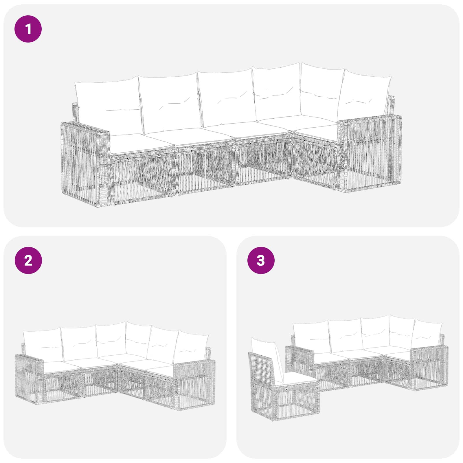 vidaXL Tuinbankenset 6 pcs Zwart en Cream Wit poly rattan