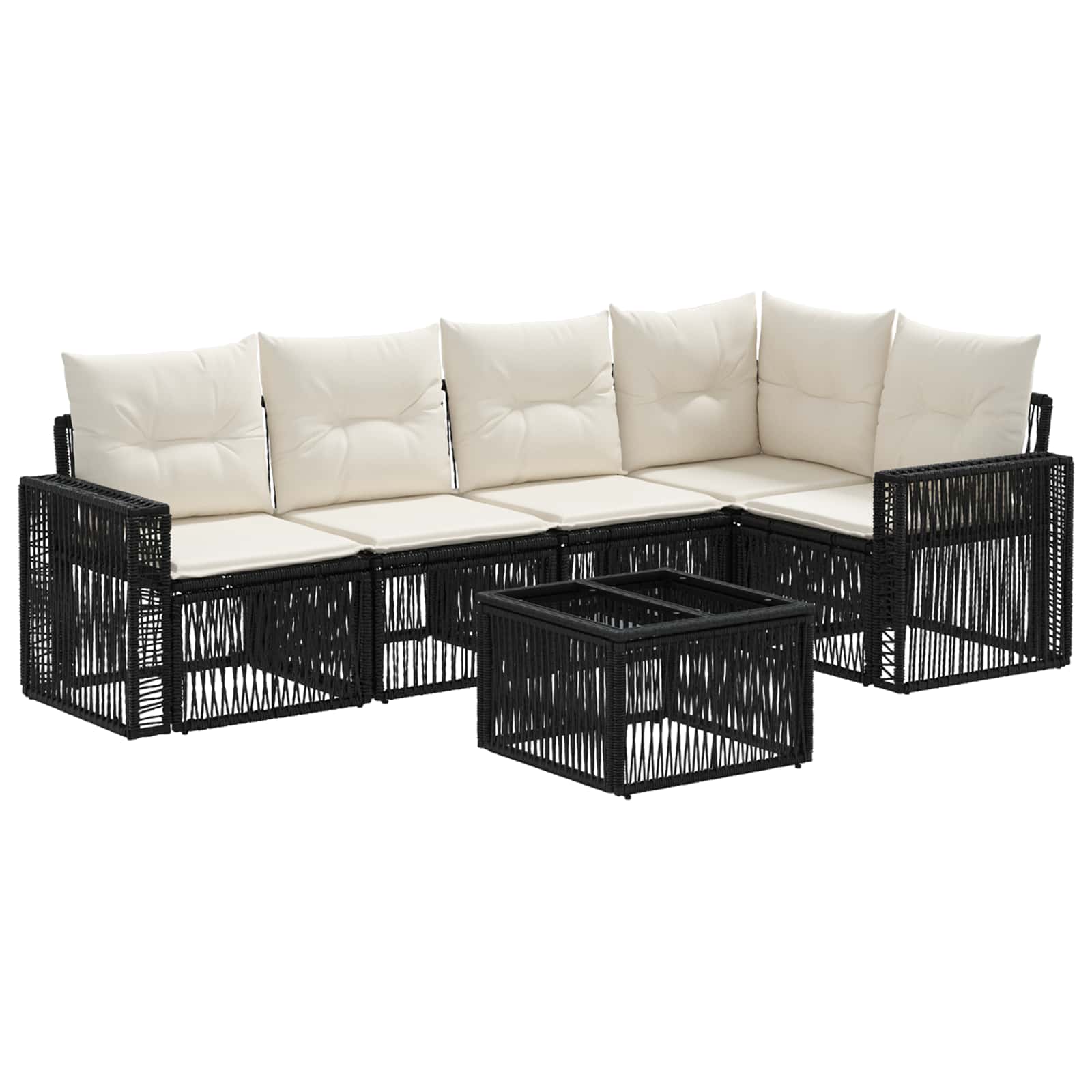 vidaXL Tuinbankenset 6 pcs Zwart en Cream Wit poly rattan
