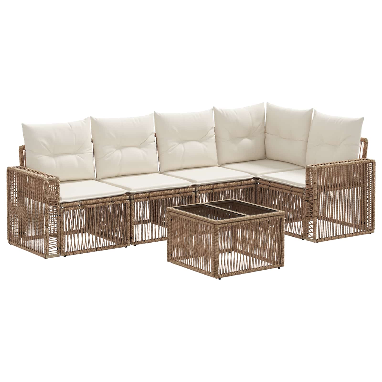 vidaXL Tuinbankenset 6 pcs Zwart en Cream Wit poly rattan
