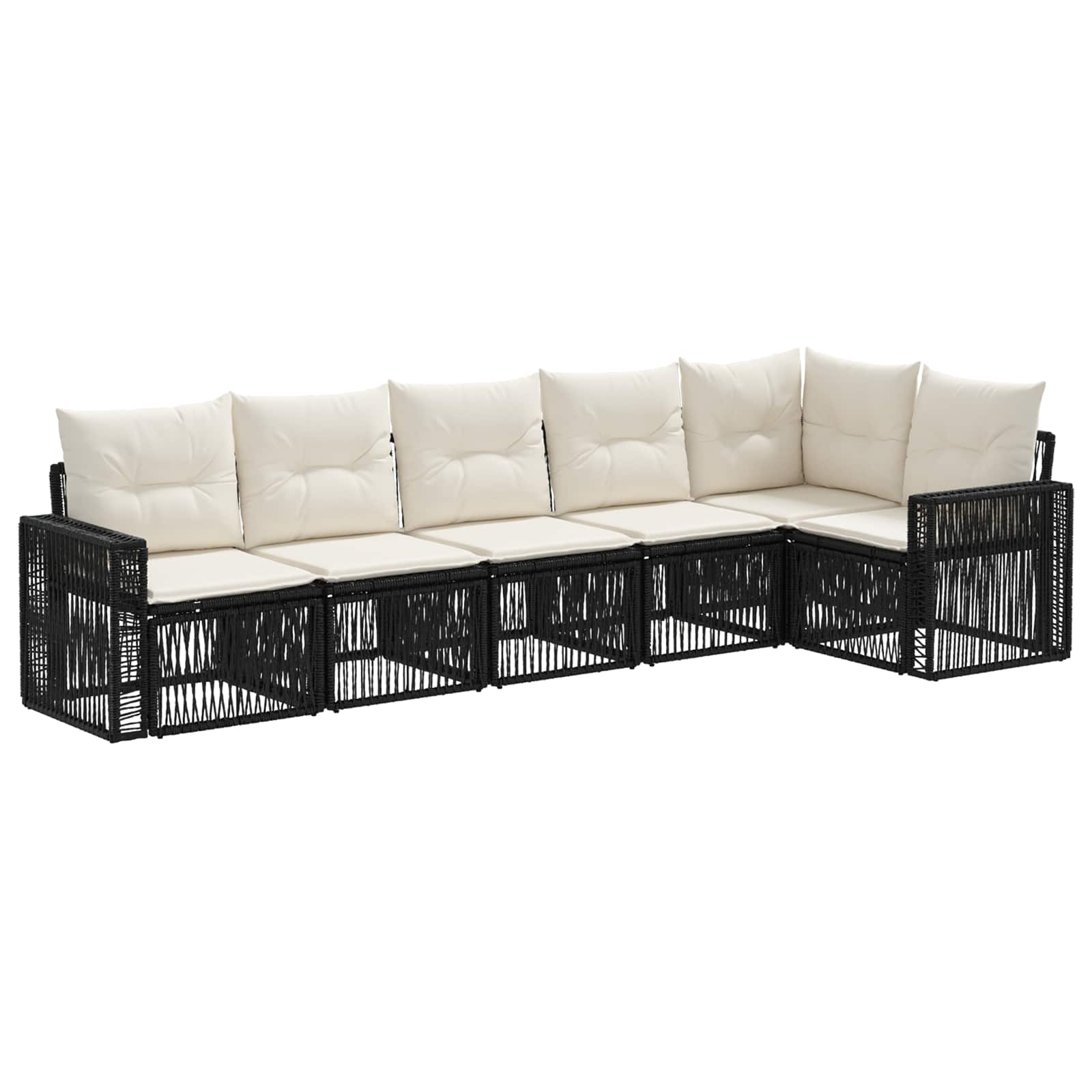vidaXL Tuinbankenset 7 pcs Zwart en Cream Wit poly rattan