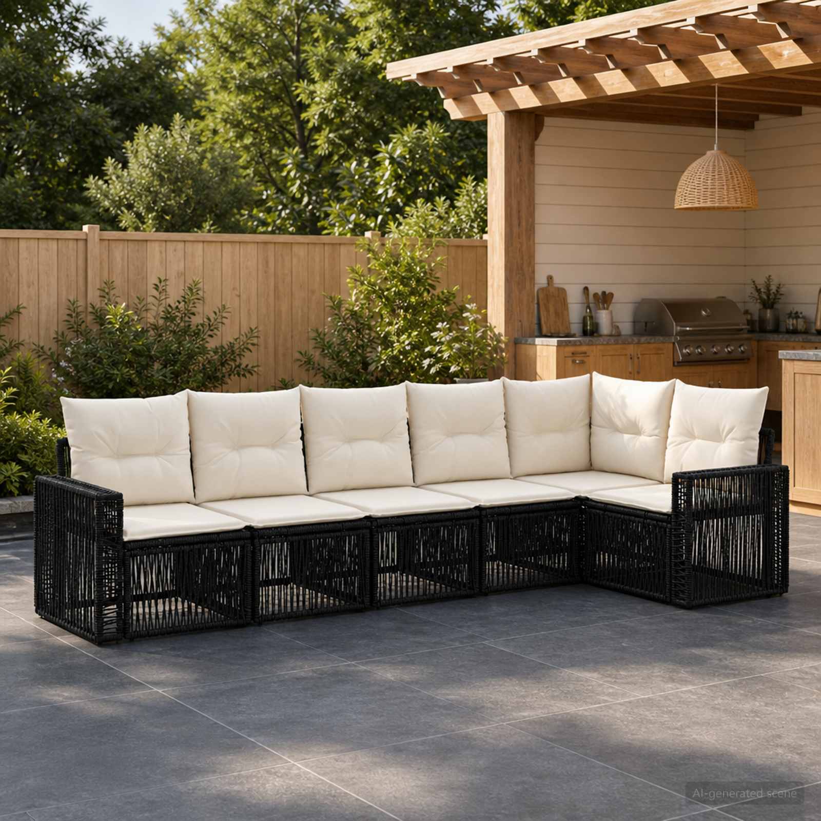 vidaXL Tuinbankenset 7 pcs Zwart en Cream Wit poly rattan