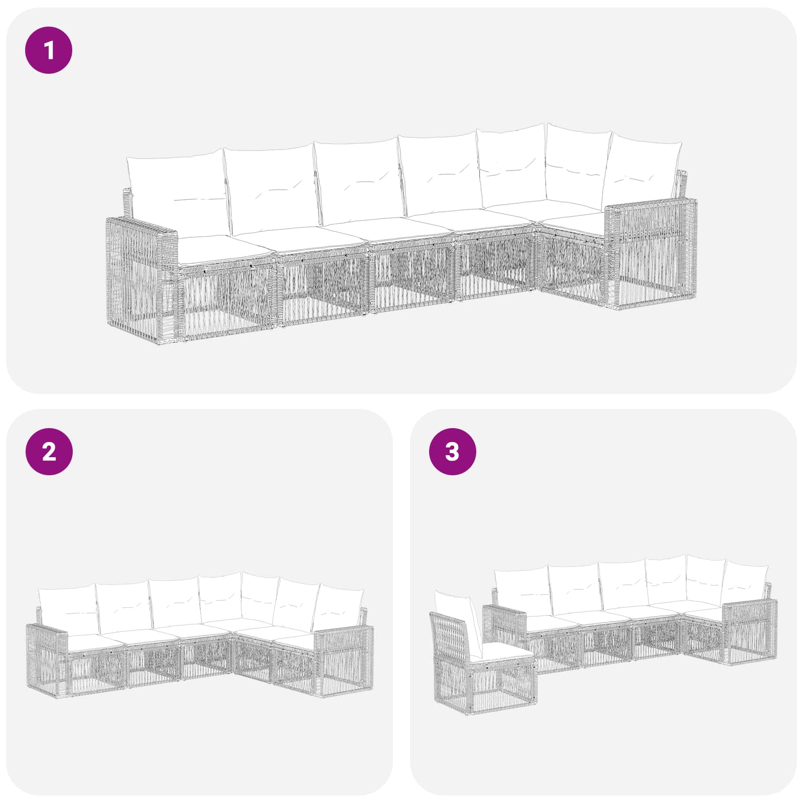 vidaXL Tuinbankenset 7 pcs Zwart en Cream Wit poly rattan