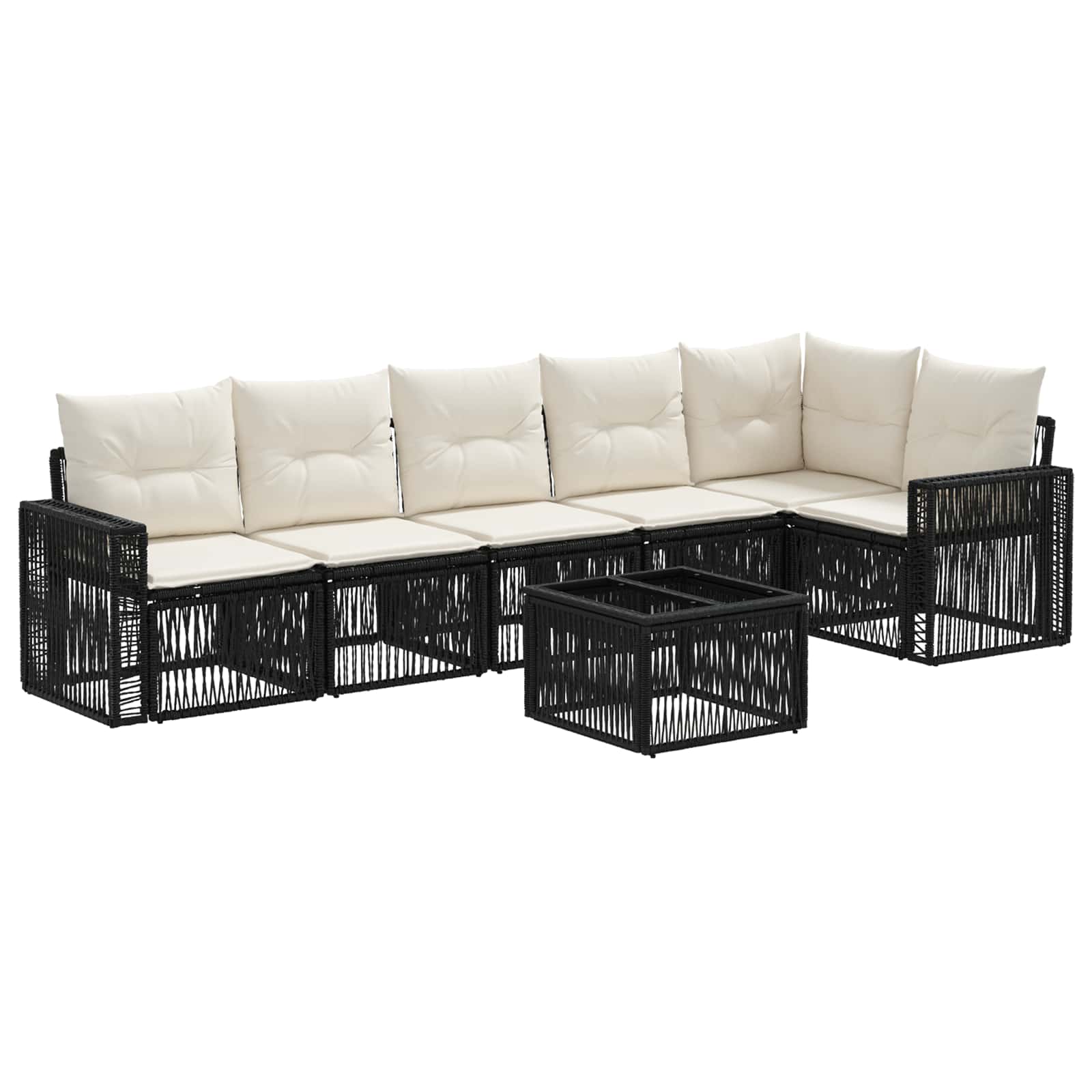 vidaXL Tuinbankenset 7 pcs Zwart en Cream Wit poly rattan